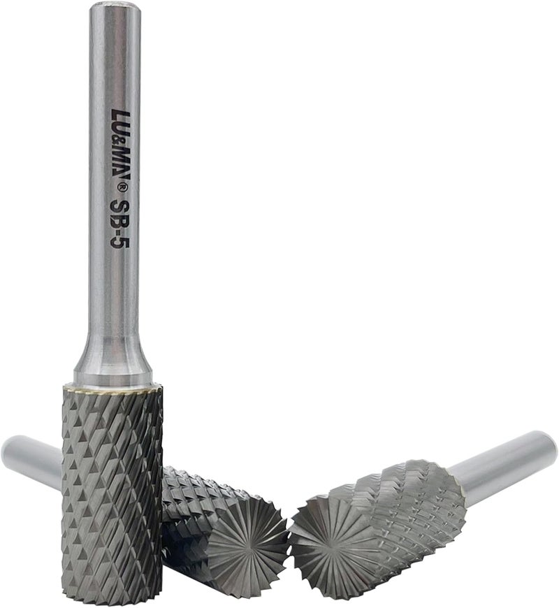 LU&MN SB-5 Tungsten Carbide Burr Cylinder Shape Double Cut Rotary Burrs File(1/2''cutter Dia,1''Cutter Length) with 1/4'' (6.35mm) Shank dia,3PCS - Image 1